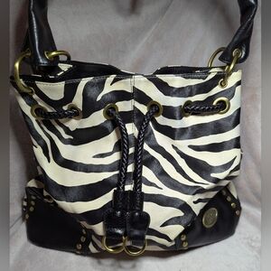 Zebra Shoulder Bag Embossed Animal Print Leather Studs Hobo Unique Handbag Boho